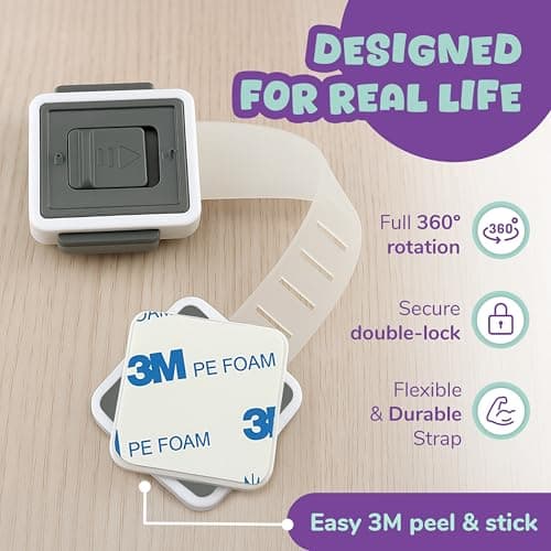Child Safety Locks (4-Pack) - Baby Proof Cabinets, Drawers, Toilets & Appliances- Adjustable Strap Length, Double Lock Option - Easy Latch for Adults to Open 6