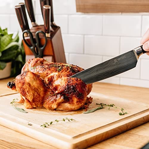 Yatoshi 13 Knife Block Set - Pro Kitchen Knife Set Ultra Sharp High Carbon Stainless Steel with Ergonomic Handle 5