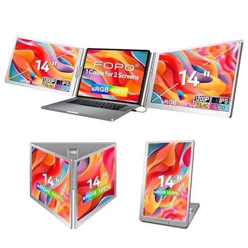 FOPO 14" Laptop Screen Extender Triple Monitor Laptop Extender [1 Cable for Dual Monitors ] 1200P FHD 360° Rotation Screen Portable Monitor for 13-17" Laptops with USB-C /2 USB-A (MacOS, Wins)