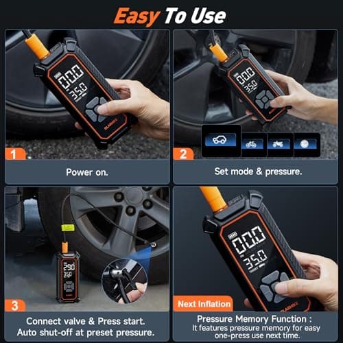 OlarHike Tire Inflator Portable Air Compressor, 150PSI Dual Power - 6000mAh & 12V DC, Cordless Air Pump for Car Tires, Bike, Motorcycle, Balls with LED & Digital Pressure Gauge, Car Gifts 10