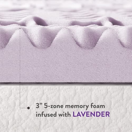 Mellow 3 Inch 5-Zone Memory Foam Mattress Topper, Soothing Lavender Infusion, Dorm Essentials, Twin 8