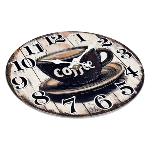 Horizent Kitchen Wall Clock,Vintage Glass Coffee Sign Decor Wall Clocks Battery Operated-8 Inch 6