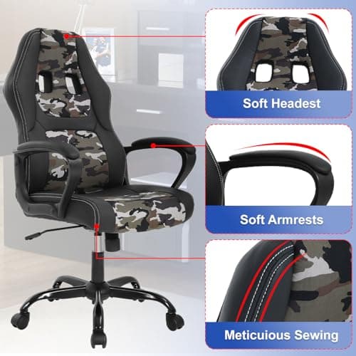 Gaming Chair PU Leather Chairs Ergonomic Office Chair Executive Computer Chairs High Back Computer Task with Lumbar Support Adjustable Height, Camo 5