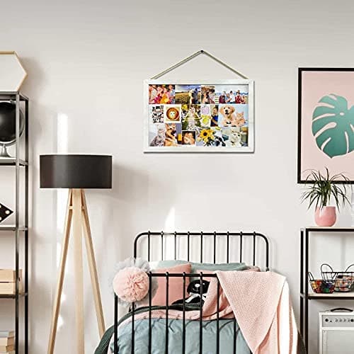 Miratino 2-Pack Cork Board with Linen 16x11 inch Bulletin Board Office Decor Hanging Pin Wood Framed Display Picture Vision Board Light for Wall School Office Bedroom 20-Pushpin Vintage White 8