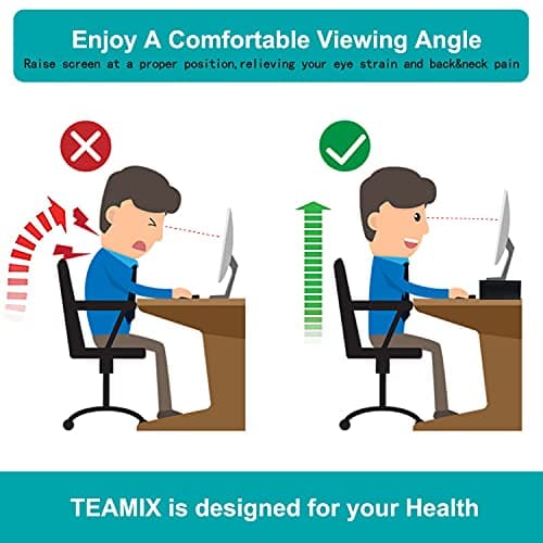 TEAMIX 20 Inch Wood Monitor Stand Riser, Wooden Desktop Stand for PC/TV/Laptop/Printer, Cozy Monitor Riser with Storage, Computer Stand Space-Saving 7