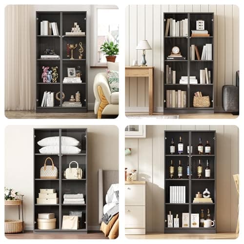 ZORPLIX Glass Display Cabinet with LED Lights, Display Case Bookcase with 4-Tier Shelves, Curio Cabinet with 2 Glass Doors, Storage Cabinet for Collectibles, Living Room 7