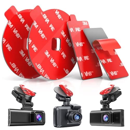 4Pcs Adhesive Sticky Pads for Front and Rear Dash Cam, Heat Resistant Round Mounting Tape for Dashcam Suction Cup Mount, Double Sided Sticker Replacement Attach to Windshield, Car Window/Glass