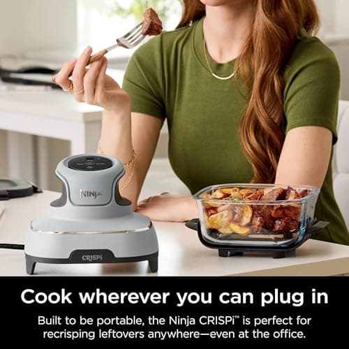 Ninja FN100WH Crispi Air Fryer, Microwave, Freezer & Dishwasher Safe, Non Toxic Glass Portable Cooking System, 4 QT & 5 Cup Glass Containers with Storage Lids, Easy Meals, White (Renewed) 11