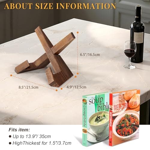 PUERSI Cookbook Stand for Kitchen, Recipe Book Holder for Kitchen Counter, Wooden Cookbook Holder, Rustic Cook Book Holder Stand - Rustic Brown 6