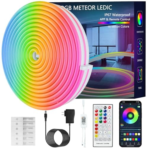 HRDJ LED Strip Lights,16.4FT LEDIC Neon Strip Lights,IP67 Outdoor Waterproof,with APP Control/IR Remote,Music Sync,DIY Design,Cuttable,for Bedroom,Gaming Room,Indoor Outdoor Home Decor