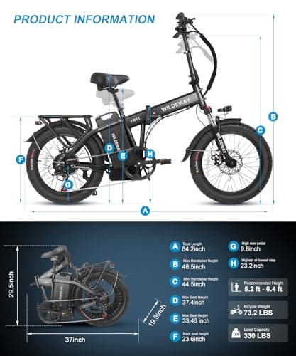 Wildeway Folding Electric Bike for Adults with 32Ah Battery Long Range 750W Motor 28MPH,20"x 3.0"Fat Tire Foldable EBike, Urban City Commuter Men Women Bicycle 7 Speed Gear 7