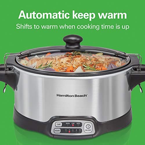 Hamilton Beach Programmable Slow Cooker with 6 Quart Stovetop-Safe Sear & Cook Crock & Travel Lid Lock for Portable Transport, Silver (33663) 6