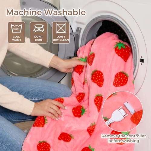Electric Blanket Heated Throw, Soft Flannel & Sherpa Heating Blanket Throw with 6 Heating Levels & 12hrs Auto Off, Machine Washable, ETL Certified, Home Office Use, 50x60 Inch, Strawberry Red 8