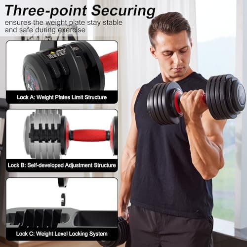 Fit Sir Adjustable Dumbbell Set, 10-in-1 25LB Ajustable Dumbbells with Safe Locking System, Enclosed Storage Tray, 1 Sec Fast Adjustment, Comfortable Non-Slip Textured Grip, Suitable for Home Gym Workouts Men and Women 9