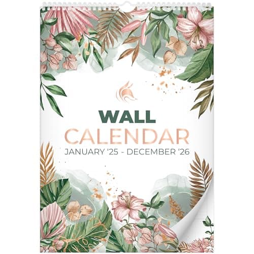 Clever Fox 2025-2026 Wall Calendar – 24-Month Vertical Calendar with Lines for 25-26 – Yearly & Monthly Paper Calendar for Family or Office Planning – Year Flip Calendar – 12x17 inches (Floral)
