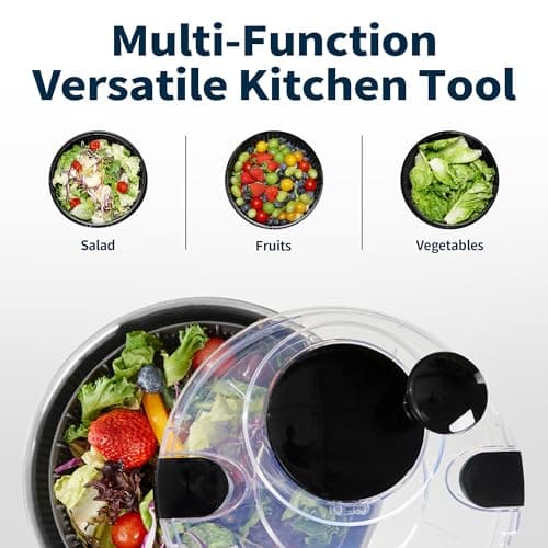 SveBake Stainless Steel Salad Spinner, 4.8 Qt Vegetable Washer, BPA-Free Lettuce Dryer with Crank Design, Dishwasher Safe, Non-Slip Base - Transparent Lid 7