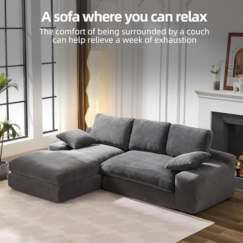 98'' Modular Sectional Sofa, Cloud Sectional Couch with Deep Seat, L-Shape Sofa Couch with Chaise, Convertible Sponge Compression Sofas for Living Room Bedroom, Grey 5