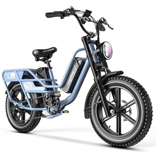 EUYBIKE Dual Battery Electric Bike for Adults, 160 Miles Cargo Ebike with 48V 60AH Removable Battery, 1450W Peak Motor 34MPH Electric Bicycle, 20" x 4" Fat Tire Hydraulic Disc Brakes E Bike Blue