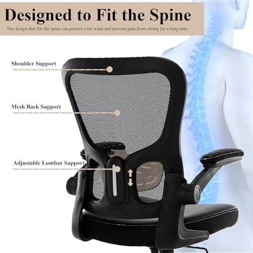 Office Chair, Mesh Ergonomic Desk Computer Chair with PU Leather Flip-up Armrest, Home Task Chair with Lumbar Support, Adjustable Executive Mid Back, Rolling Swivel,Black 7