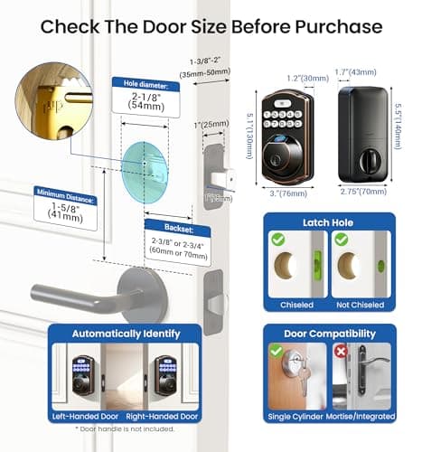 Veise KS02A Fingerprint Keyless Entry Door Lock, Auto Lock, Electronic Keypad Deadbolt for Front Door, Biometric, Anti-Peeping Password, Easy Install, Oil Rubbed Bronze 9