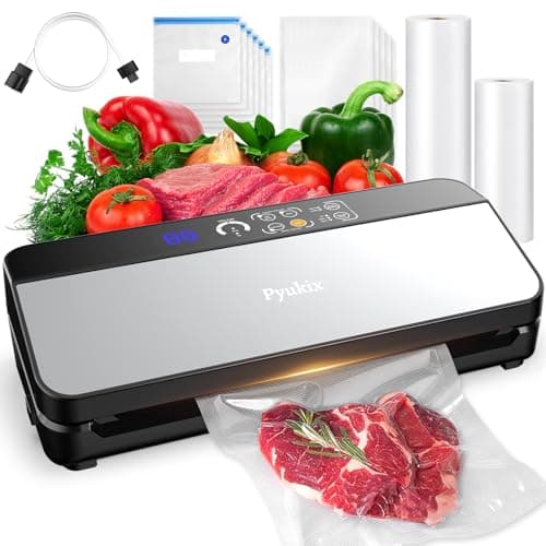 Vacuum Sealer Machine, Food Sealer Vaccum Sealers for Food 80KPA Automatic 8-IN-1 Sealing Dry/Moist Mode with Build-in Cutter&Storage, Digital Countdown, Air Suction Hose, 2 Roll-Bags, 11 Vacuum Bags