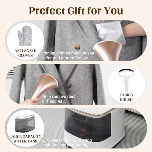 Cobuy Standing Garment Steamer, 2000W Powerful Steamer for Clothes, 10 Steam Levels, 2.7L Water Tank for 90 Mins Continuous Steaming, Home Commercial Use (Champagne Gold) 5