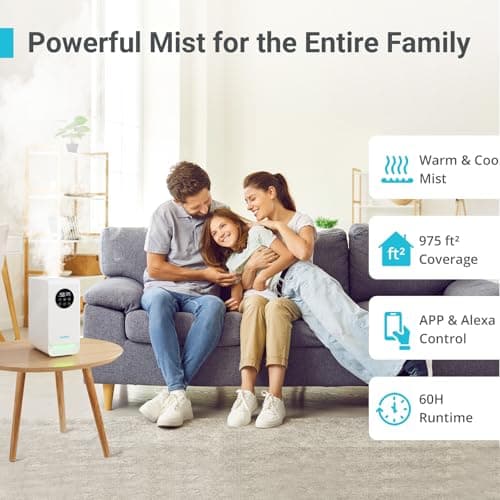 Livatro 6L Smart Humidifier for Large Room, Warm & Cool Mist with Top Fill Design, Alexa & App Control, Essential Oil Compatible, Ideal for Bedroom and Plants 6