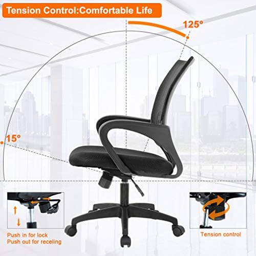 BestOffice | Ergonomic Office Chair | Mid-Back Swivel Desk Chair | Breathable Backrest & Lumbar Support | Adjustable Height | Sponge Seat | Rolling Wheels | Black | for Adults & Women 5
