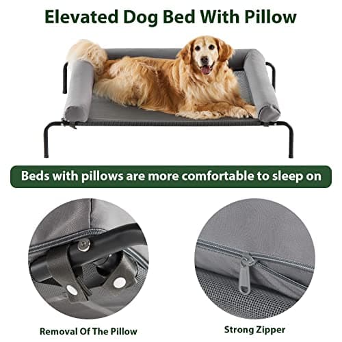 Cooling Elevated Dog Bed for Large Dogs – Waterproof Raised Dog Cot with Slope Headrest, Breathable Teslin Mesh, Durable & Portable Pet Bed for Indoor and Outdoor Use, Grey 8