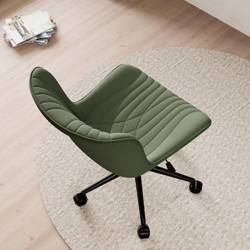 YOUNIKE Office Chair, Armless Desk Chair Computer Chair with Wheels, Modern Upholstered PU Leather Task Chair, Rolling Adjustable Swivel Home Office Desk Chair, Dark Green 5