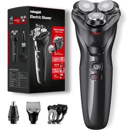 Electric Razor for Men, rategist Rechargeable Shaver, Waterproof Wet Dry Cordless, Adjustable Speeds, with Nose Hair Trimmer