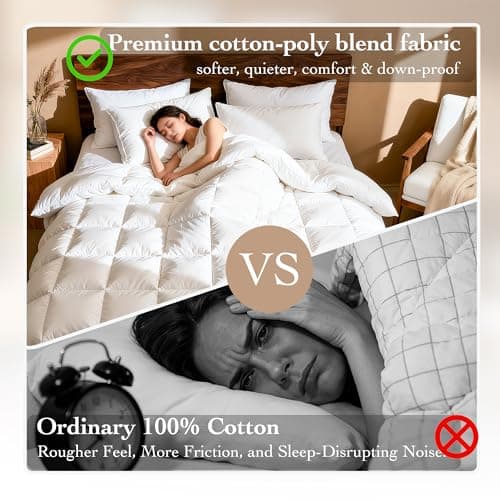 Gehtmnl Goose Down Fiber Comforter Queen Size – All Season Naturally Breathable Down Comforters, Luxury Hotel Collection Duvet Insert with 8 Corner Tabs, Cotton Fabric & Baffle Box (White,50oz Fill) 5
