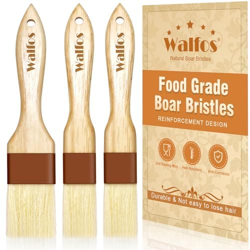 Walfos Pastry Brush for Baking, Basting Pastry Brush for Cooking Baking Brush with Natural Boar Bristles,Beech Wooden Handle, Heat Resistant and Durable, for Baking,Grill,Oil,Spreading(1&1.5in,3Pcs)