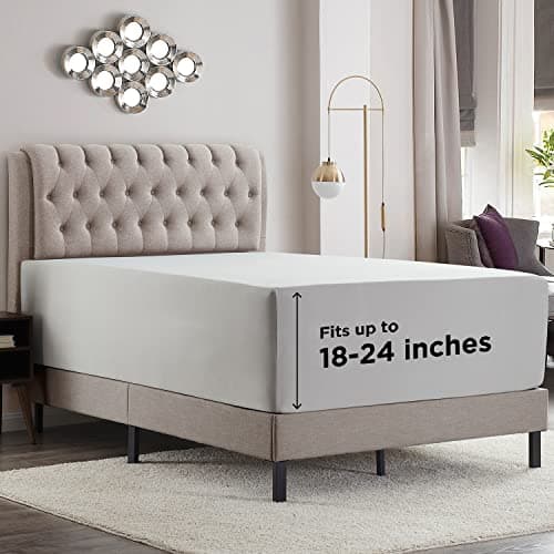 Empyrean Light Grey Extra Deep Pocket Fitted Sheet Queen, Hotel Luxury Queen Fitted Sheet Only Easily Fits 18 to 24 Inch Mattress, Super Soft, Wrinkle-Free Bottom Sheets with Corner Straps