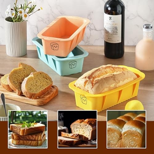 DAJLFA Silicone Bread Loaf Pan, 3 PCS Silicone Loaf Pans for Baking, Non Stick Bread Pans for Homemade Bread, Brownies, Cakes, Dishwasher Safe (3 Colors, Nesting Design) 4