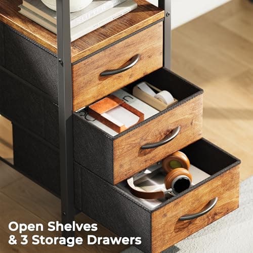 Huuger L Shaped Office Desk with Power Outlets, 47 Inch Computer Desk with 3 Drawers, Shelves, for Gaming, Corner Work, Home Office, Study, Rustic Brown 6