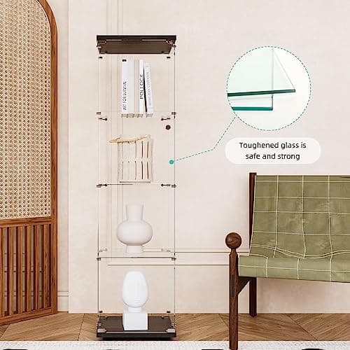 FLYMUHJIA Curio Cabinet Glass Display Case for Collectibles with Door, 4 Display Shelves Showcase, 64.2”Hx16.9''Lx 14.6''W Black 6