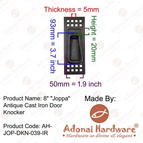 Adonai Hardware Joppa Antique Iron Door Knocker (Black Powder Coated) 6