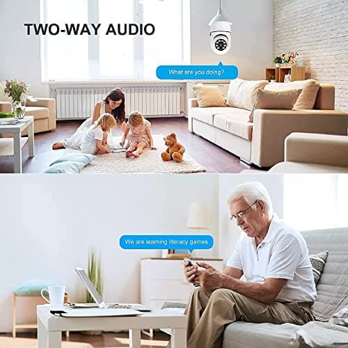 2 Pack 3MP Light Bulb Security Camera for Home Security, 360° WiFi Smart Light Socket Security Camera Outdoor Wireless, Lightbulb Camera with Motion Detection , Two Way Talk, Works with Alexa (2Pack) 5