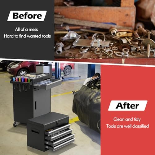 Goplus Tool Chest, 5-Drawer Rolling Cabinet with Detachable Top Toolbox, Lockable Wheels, Lock Bar, Protective Liner & Tool Rack, Metal Storage Cart for Garage Workshop 8