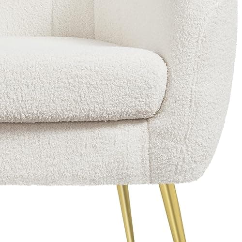 Yaheetech Sherpa Fabric Accent Chair, Modern Cozy Vanity Chair with Gold Metal Legs, Boucle Fabric Armchair with Removable Seat Cushion for Living Room Bedroom Office Guest Room, Ivory 10