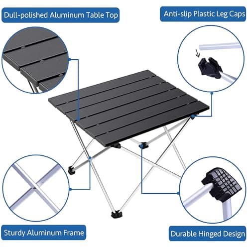 Grope Portable Camping Table with Aluminum Table Top, Folding Beach Table Easy to Carry, Prefect for Outdoor, Picnic, BBQ, Cooking, Festival, Beach, Home Use (Black-S) 4