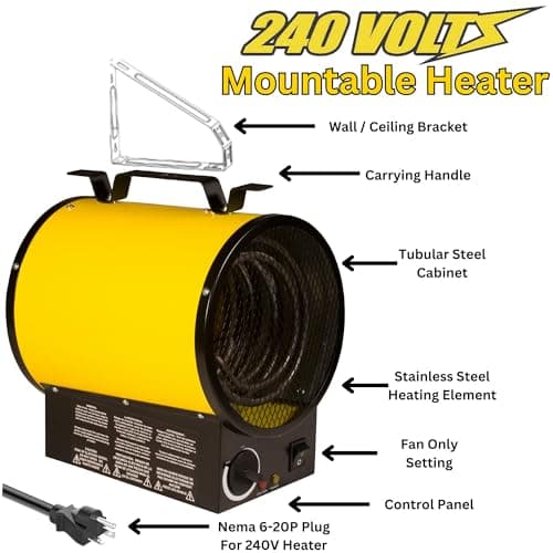 Dura Heat 240V Electric Industrial Garage, Workshop, Warehouse, Construction Heater, Wall/Ceiling Mount, 12,800 BTU, 3,750 Watt Forced Air Heater, Overheat Protection - Ideal for Garage & Workshop 9