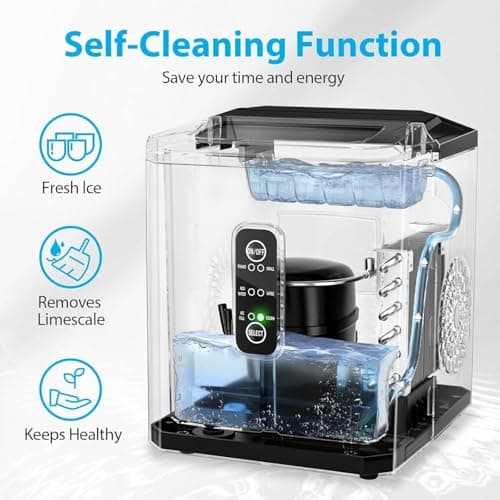 Aeitto Ice Makers Countertop, 9 Ice Cubes Release in 6 Mins, 26Lbs/24H, 2 Sizes of Bullet Ice Machine,Self-Cleaning Portable Ice Maker with Ice Scoop and Basket for Home Kitchen Office RV Bar, Black 5