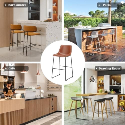 Sweetcrispy Counter Height Bar Stools Set of 2, 30 inch Height Stool Faux Leather Barstools with Back, Armless Kitchen Island Countertop Comfortable Modern Chairs with Metal Legs - Brown 7