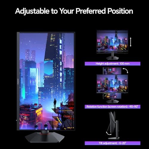 KOORUI 27 inch Gaming Monitor, WQHD (2560x1440) Computer Monitor, 240Hz,1ms, AdaptiveSync, HDR400, HDMI DisplayPort, VESA Mountable, Tilt Pivot Vertical Swivel Height Adjustable, Eye Care,Black 27E3QK 9