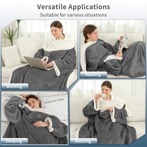 ESTINGO Wearable Electric Throw Heated Blanket with Foot Pocket, Heated Electric Blanket with Sleeves, 6 Heating Levels and 1-4H Timer, Heated Hoodie Women for Mom Grandma 50"×70" Grey 5