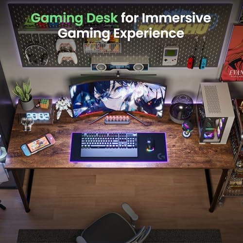 Huuger Computer Desk, 55 Inch Home Office Desk, Gaming Writing Work from Home Study Desk, Large Legroom, Sturdy Metal Frame, Modern Simple, Rustic Brown 8