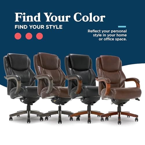 La-Z-Boy Delano Big and Tall Executive Office Chair - Ergonomic Lumbar Support Memory Foam - Bonded Leather Desk Chair for Home Office - Mahogany Wood Arms - Chestnut Brown 5