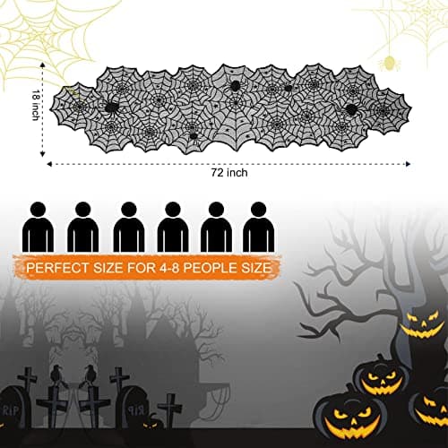 Halloween Table Runner - Black Lace Spider Web Table Runners for Halloween Decor,Vivid Polyester Spider Web Table Runner for Halloween Masquerade Party Dinner Table Decoration 18 X 72 Inch 4